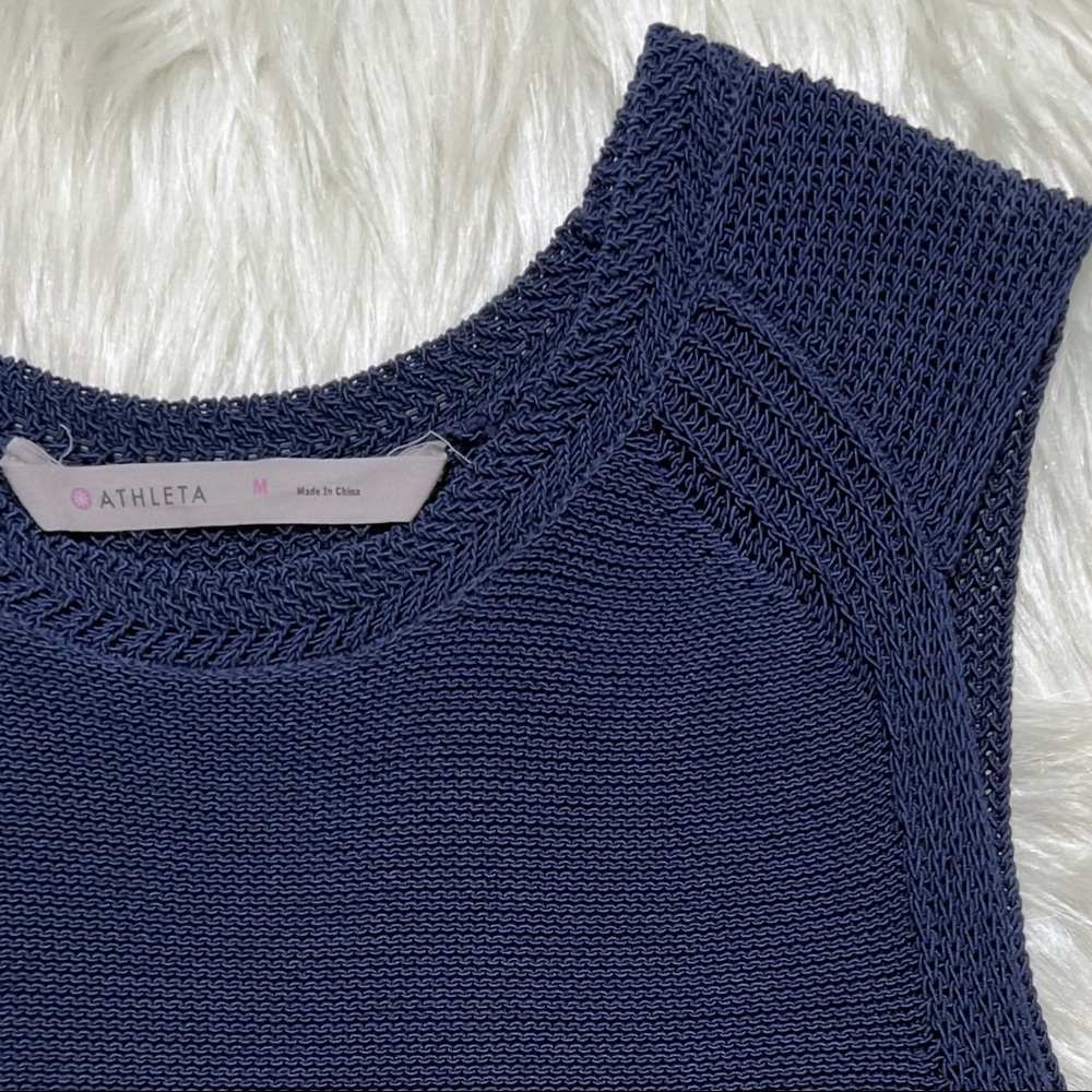 SOLD-Athleta Navy Blue Sleeveless Crochet Knit Long Tunic Top - Picture 8 of 12